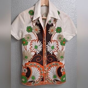 1970's Vintage Kodel Paisley/Floral Printed Boho Blouse/Top